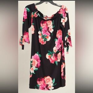 Eliza J Dress Women’s 6 Black Pink Floral Shift Off The Shoulder Stretch